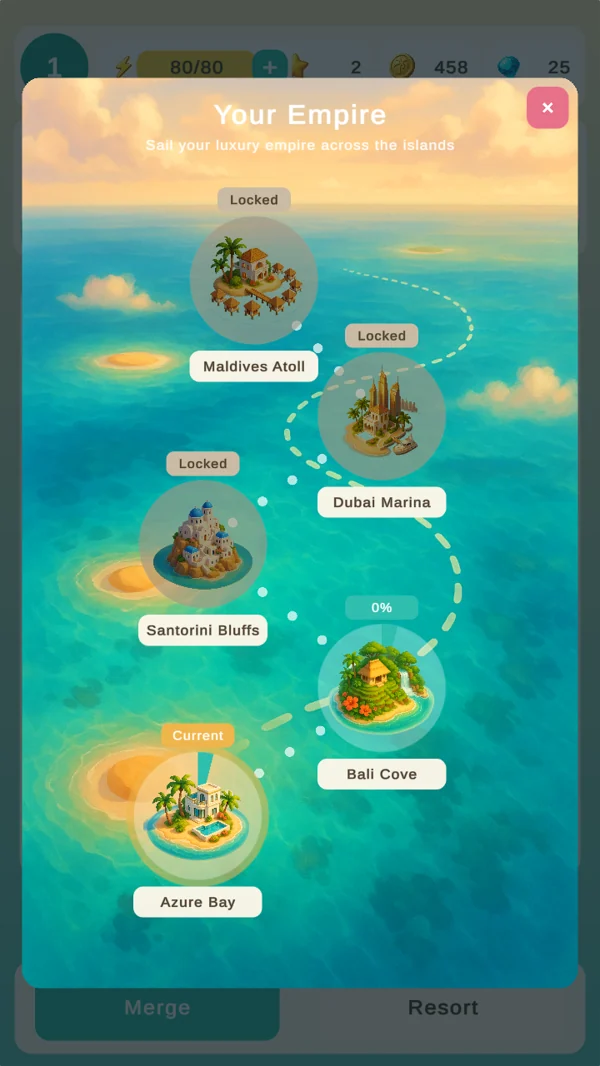 LuxeLife empire map — sail between island resorts